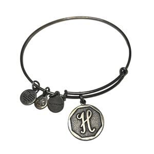Alex and Ani burnished silver tone pewter look H initial dangle bracelet bangle